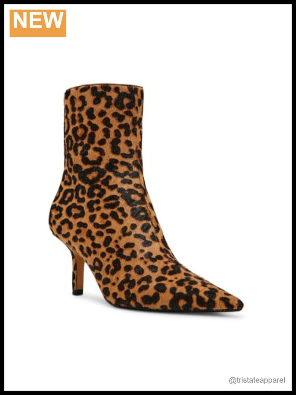Leather Ankle Bootie with Kitten Heel, Leopard Print, Side Zip, Suede